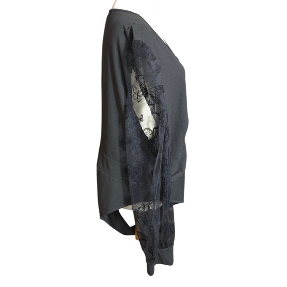 SHEIN Curve Black Low Cut Lace Sleeve Butterfly Bodysuit Plus Size - Picture 3 of 8